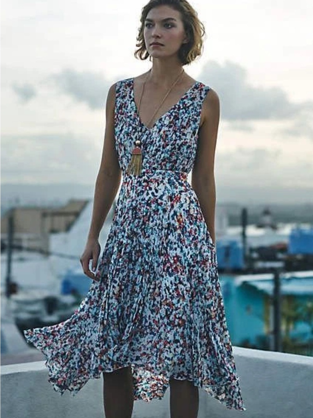 Anthropologie Plenty by Tracy Reese Floral Pleated V-Neck Dress  size 8